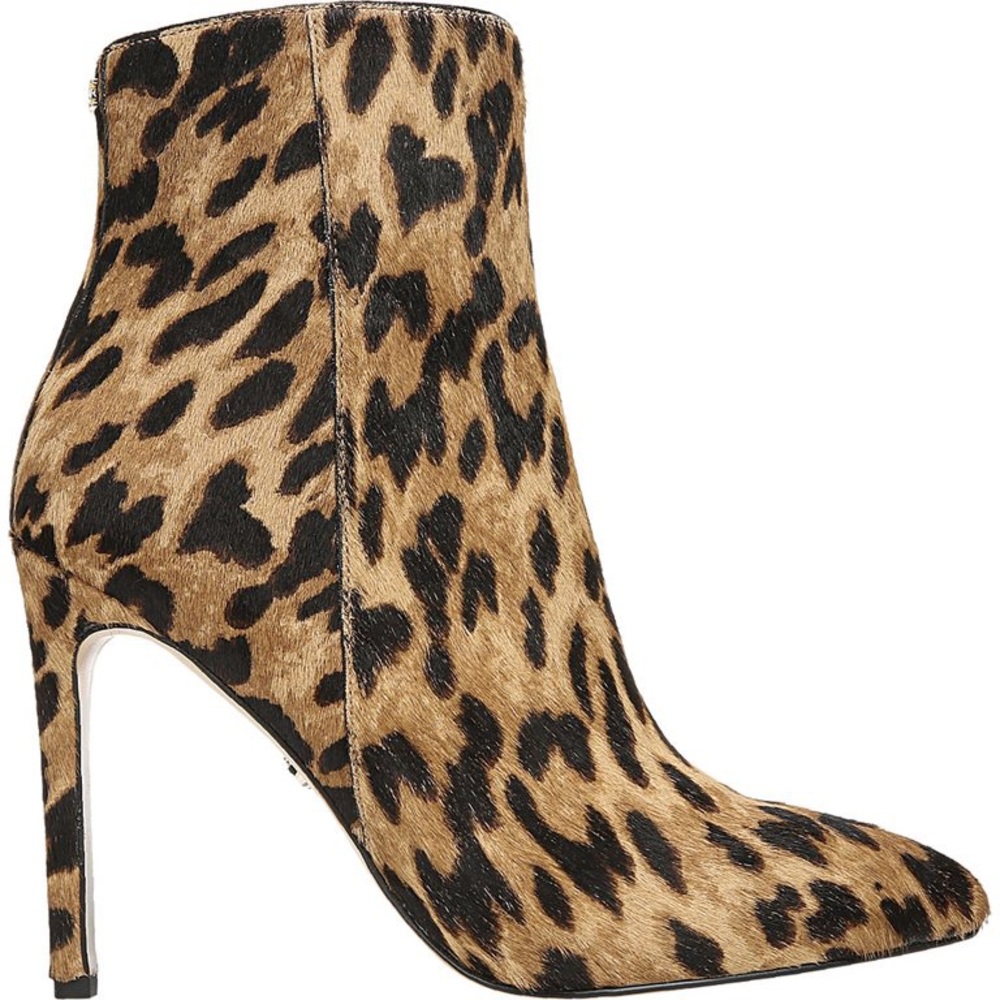 Sam Edelman Wren Stiletto Ankle Bootie Brown Clouded Leopard Brahma Hair Leather